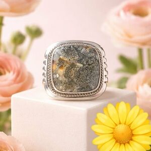 Pyritized Marcasite Sterling Silver Gemstone Ring Sz 7½